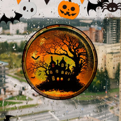 Halloween Colorful Horror Castle Cat PVC Window Glass Stickers
