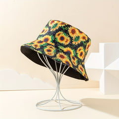 Sunflower Print Reversible Fisherman Hat Lightweight Foldable Bucket Cap