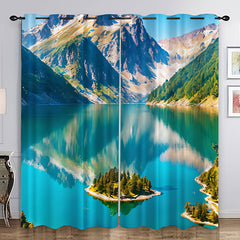 Mountain And Lake Island Curtain Tapestries Peach Skin Blankets