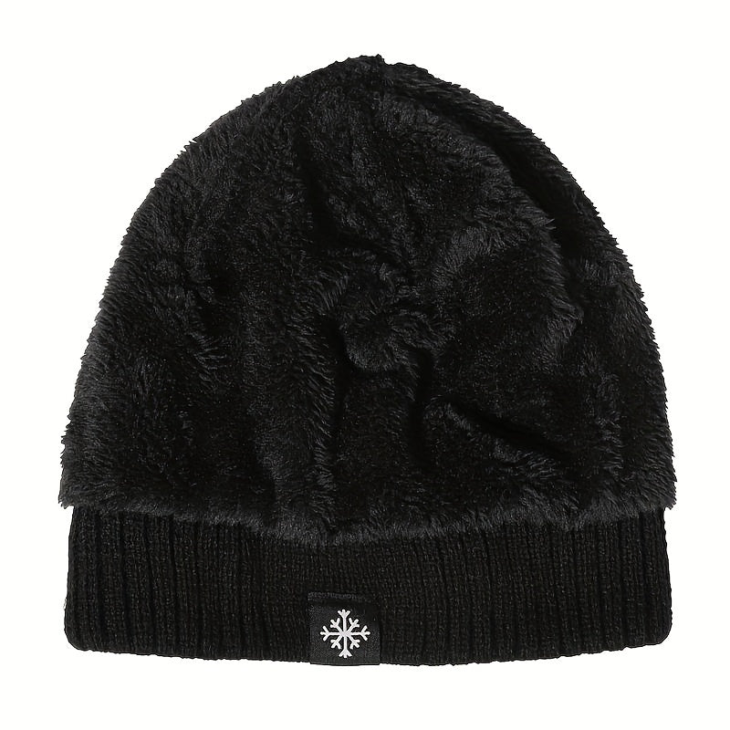 Snowflake Label Patch Knitted Beanie Unisex Warm Knit Hat