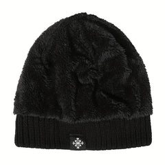 Snowflake Label Patch Knitted Beanie Unisex Warm Knit Hat