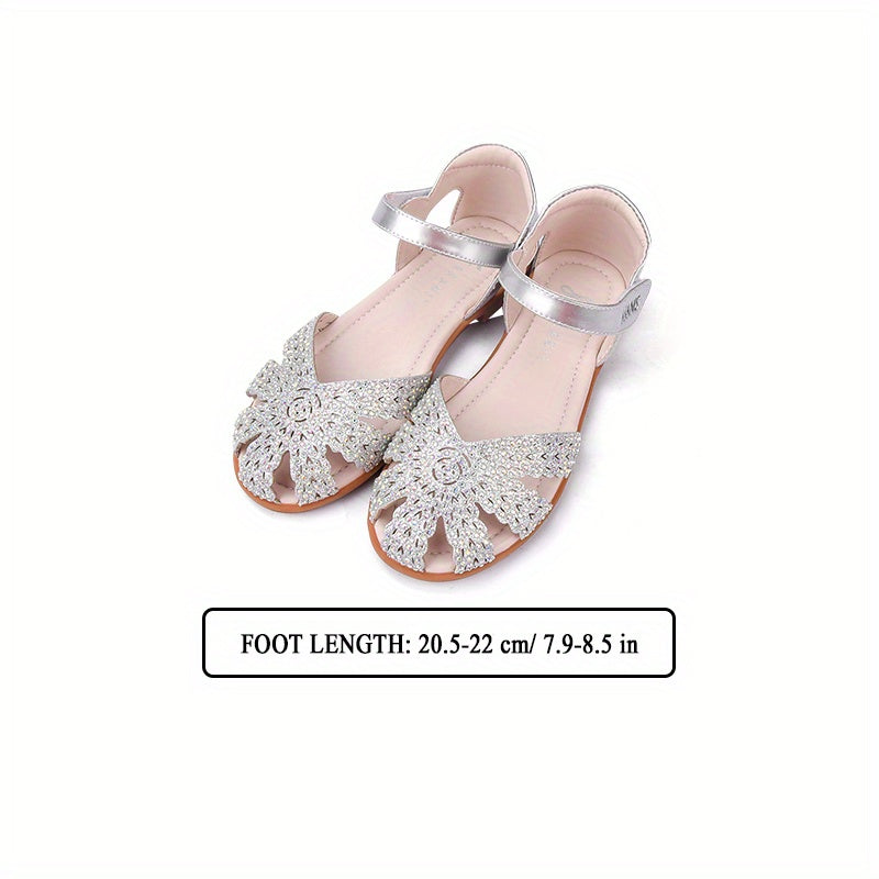 TARANIS Girls Glitter Ankle Strap Sandals With Rhinestone Decor