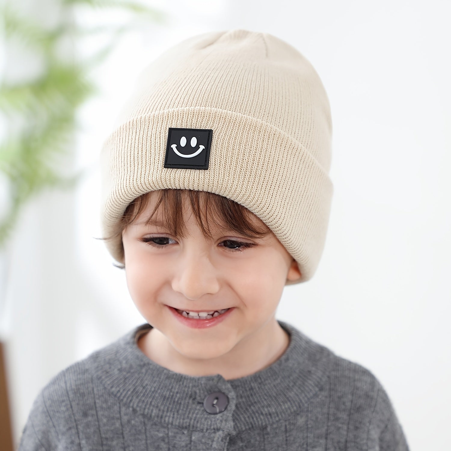 Toddler Beanie Knit Hat Smile Face Graphic Winter Warm Cap
