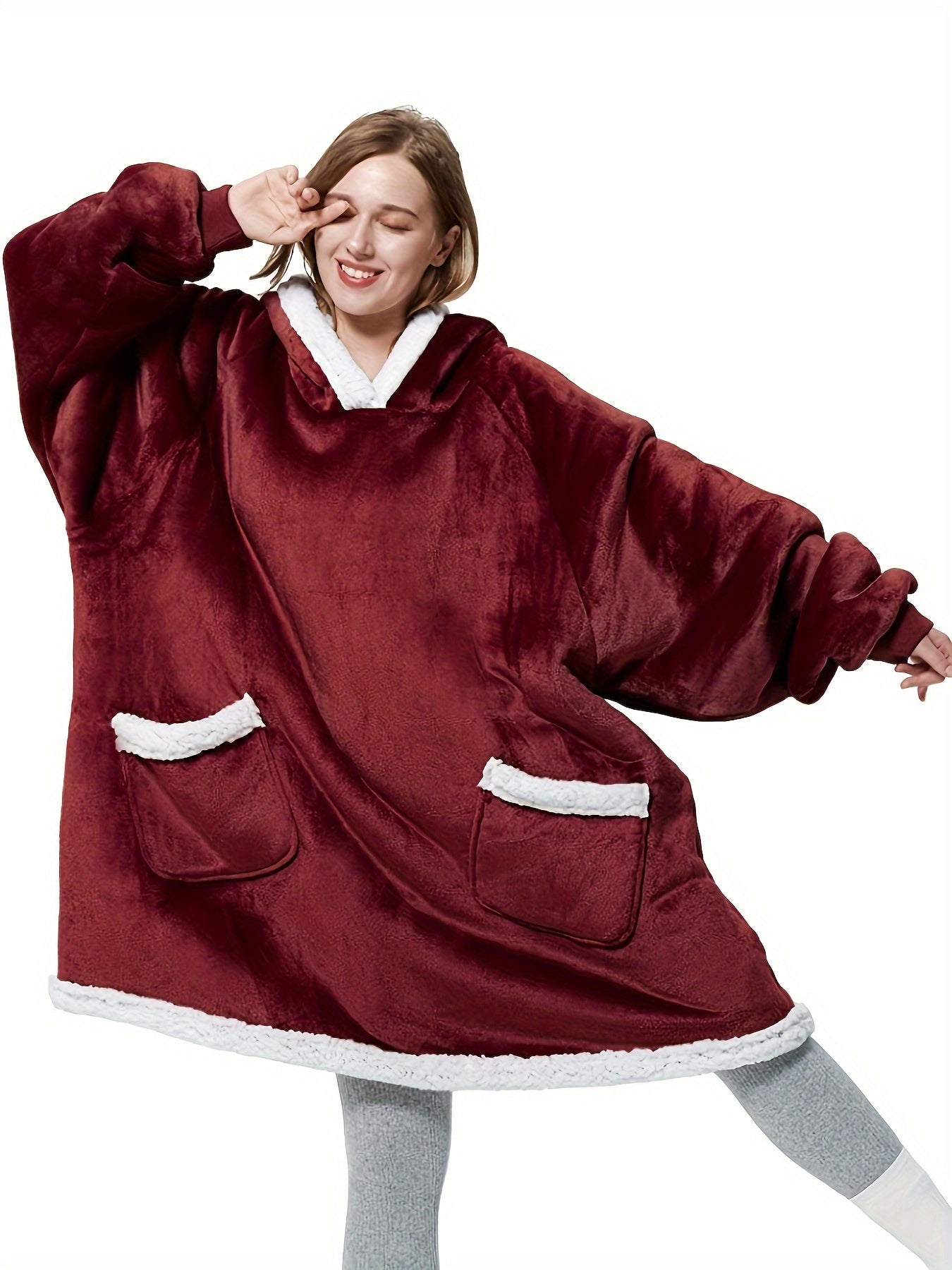 Fleece Hooded Lounge Robe with Pockets
