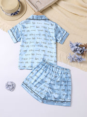Girls Family Pajama Set V Neck Button Short Sleeve Top & Shorts