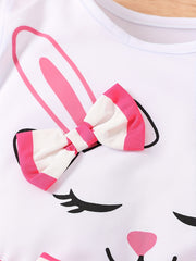 Girls Rabbit Graphic T Shirt & Striped Shorts Set for Summer