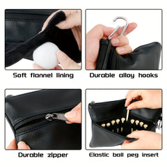 1pc Golf Bag Portable Multifunctional Tool Bag PU Waist Bag with Carabiner