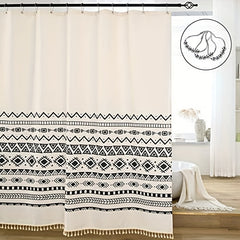 Bohemia Style Shower Curtain with Tassel Durable Waterproof Mildew Proof Fabric