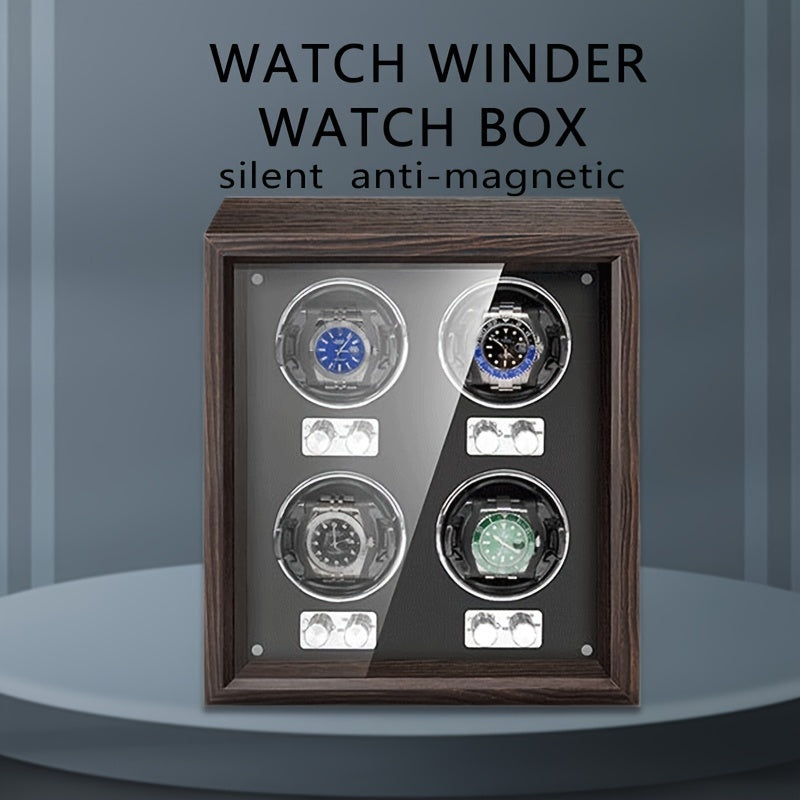 Wood Watch Winder Vertical 4 Slots Automatic Watch Box