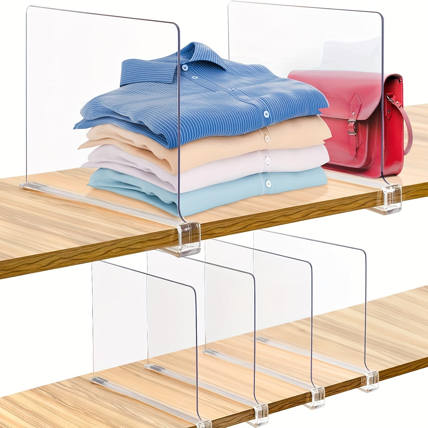 2pcs Acrylic Closet Dividers Detachable Shelf With Nonslip Feet