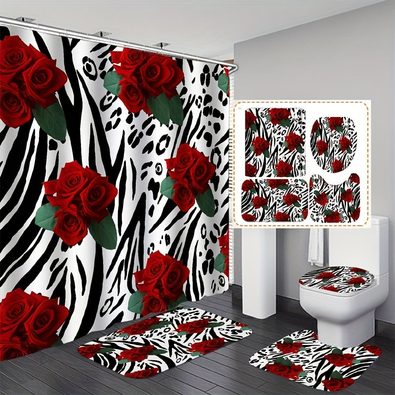 Red Rose Shower Curtain Bathroom Set