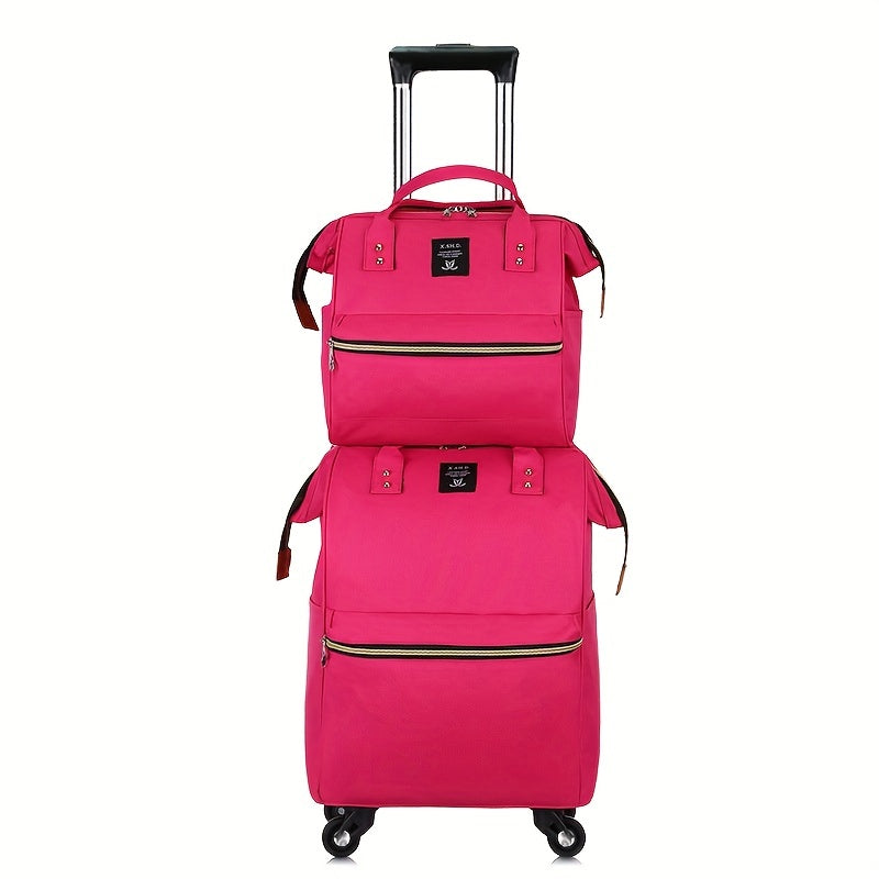 2 Pcs Oxford Bull Pull Rod Bag Duffle Double Shoulder Back Set Travel Case