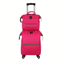 2 Pcs Oxford Bull Pull Rod Bag Duffle Double Shoulder Back Set Travel Case