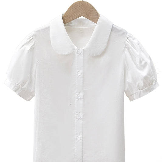 Girls Preppy Round Collar Shirt School Uniform Top