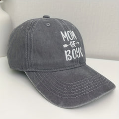 MOM OF BOYS Baseball Cap Embroidery Washed Distressed Gray Dad Hat