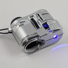 60X Portable Mini Microscope LED UV Light Banknote Jewelry Antique ID