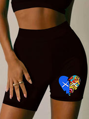 Colorblock Heart Print High Rise Biker Shorts