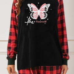 Butterfly Print Tee & Plaid Pants Lounge Set