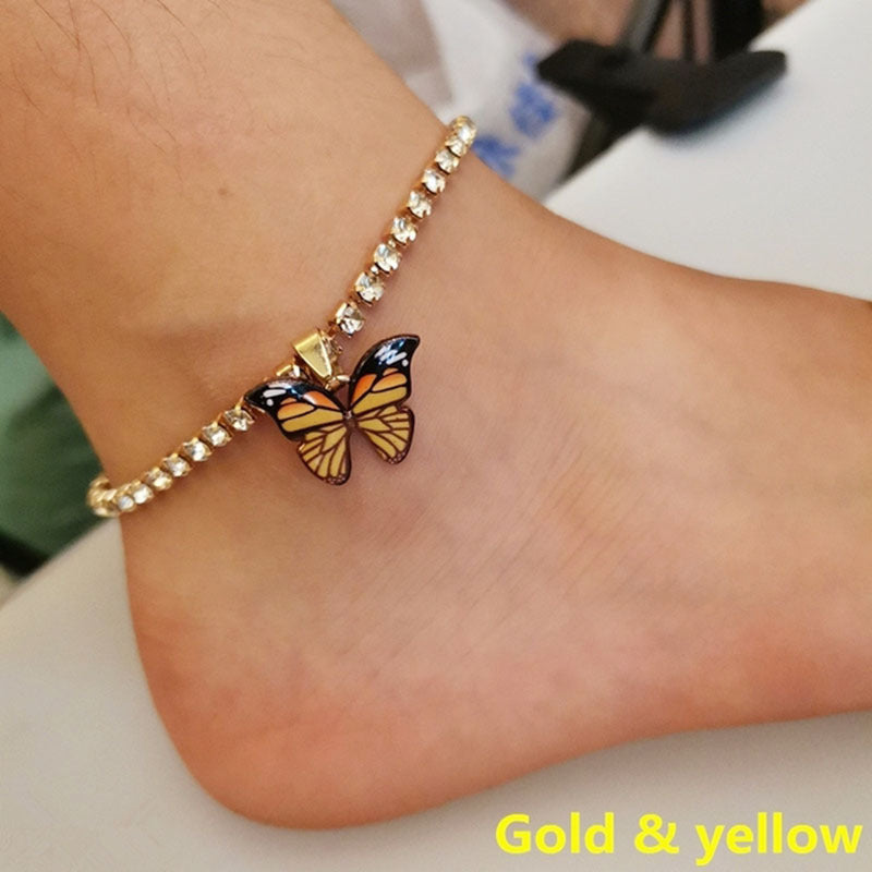 Butterfly Charms Crystal Anklet Women Rhinestone Foot Chain Summer Beach Jewelry