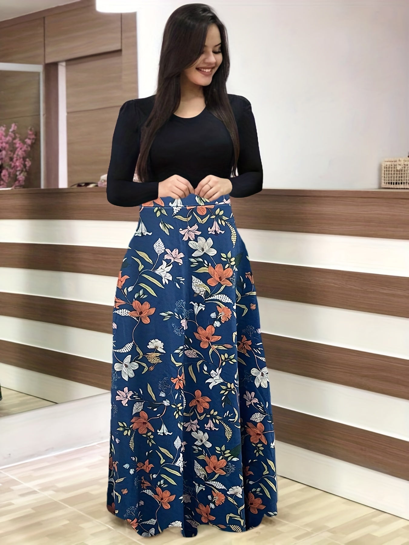 Floral Print Long Sleeve Dress for Women