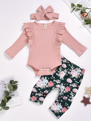 Baby Girls Ruffle Trim Bodysuit Floral Pants Set Outfit