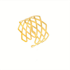 Set of 12 Golden Rhombus Napkin Rings, Polished Metal Hollow Buckle