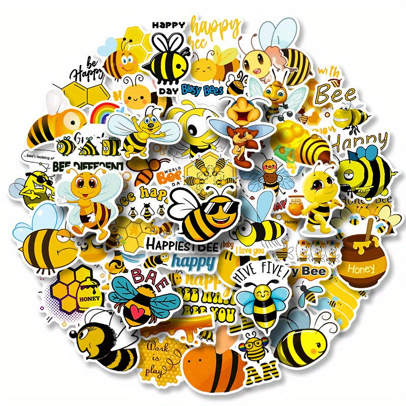 50pcs Bee Water Bottle Stickers Vinyl Waterproof Stickers for Laptop Skateboard