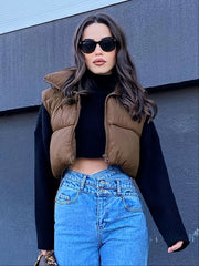 Crop Vest Raglan Sleeve Zipper Jacket Women's Clothing