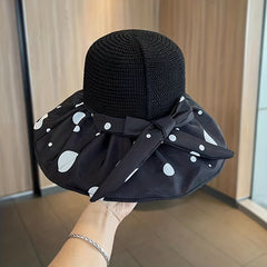 Polka Dot Print Bucket Hat Bow Decor Wide Brim Travel Beach Hats