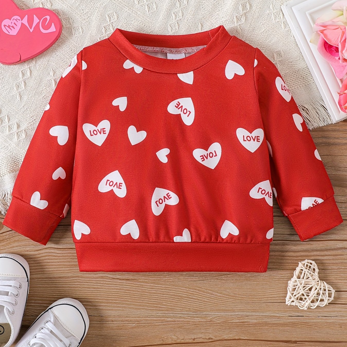 Baby Girl Love Print Pullover Sweater Long Sleeve Christmas Blouse