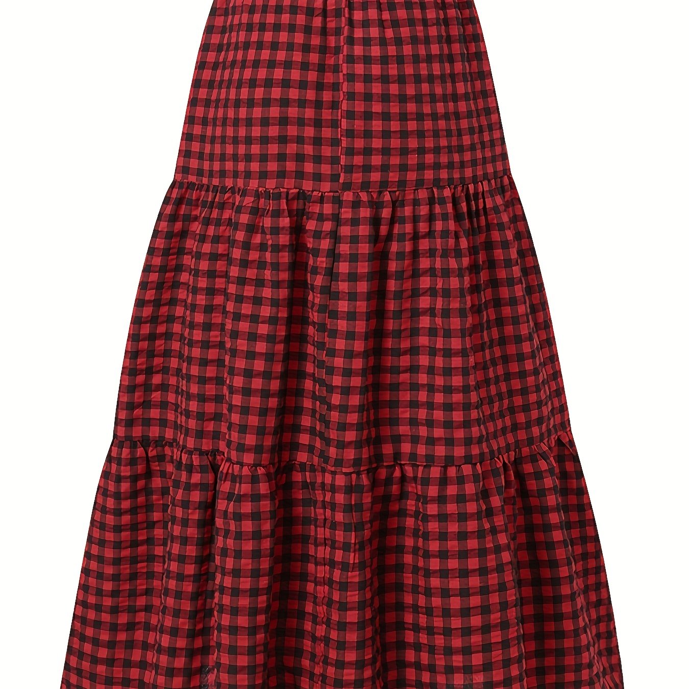 Gingham Print Maxi A line Smock Skirt