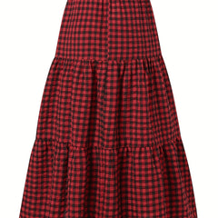 Gingham Print Maxi A line Smock Skirt