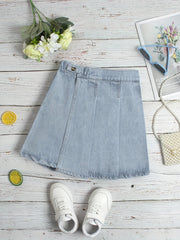 Girls Summer Denim Skirt with Button Decor
