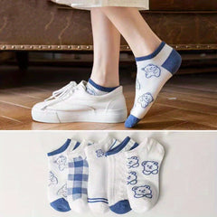 5 Pairs Cartoon Bear Print Socks Women's Stockings & Hosiery
