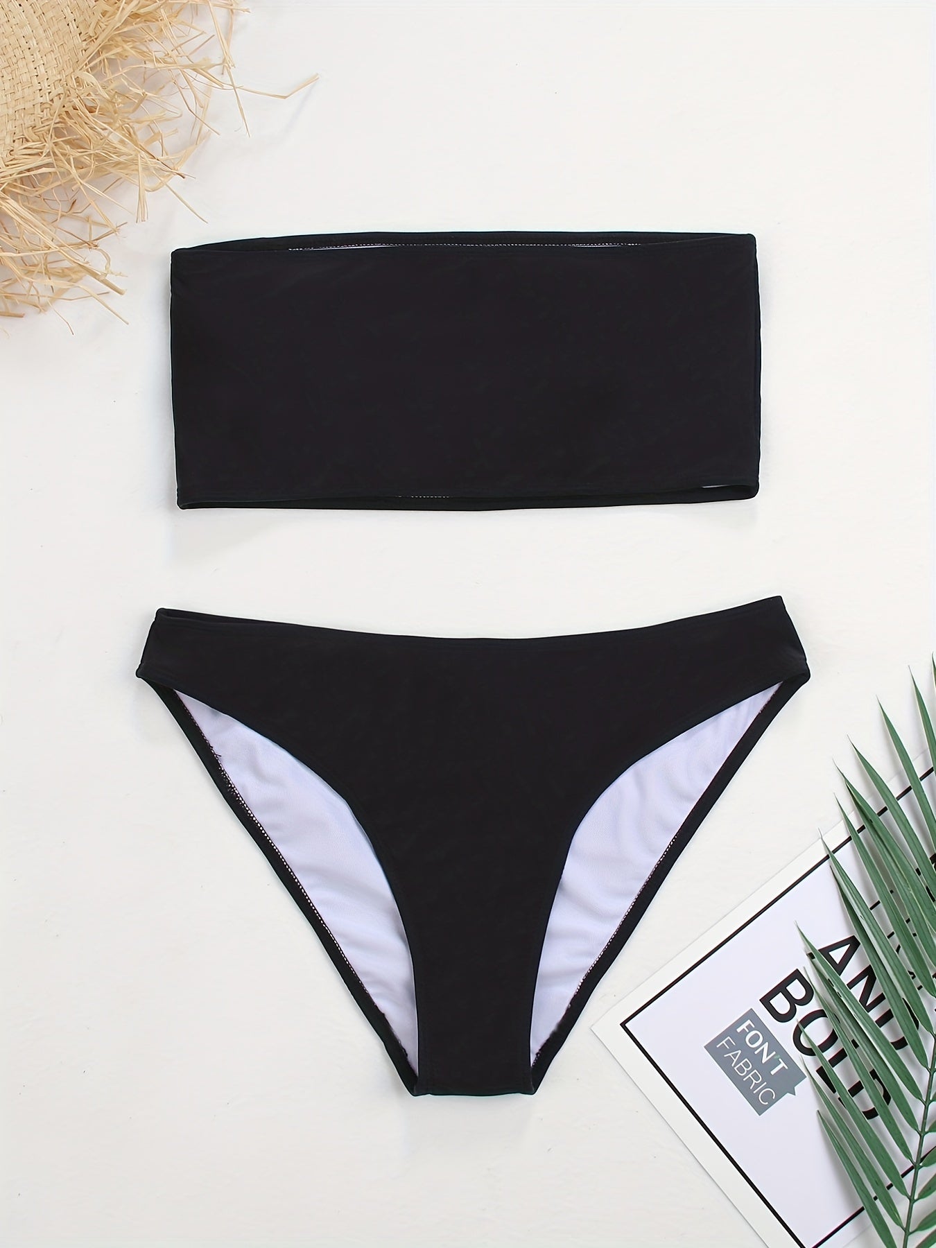 Strapless Bikini Set Plain Stretchy Minimalism Swimsuit