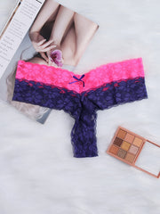 6 Pack Plus Size Floral Jacquard Colorblock Thongs Women's Plus Medium Stretch