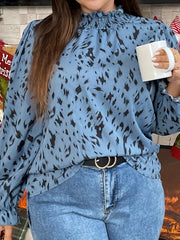 Leopard Print Lantern Sleeve Mock Neck Top