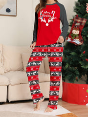 Christmas Pajama Set Women's Reindeer & Stripe Print Top & Pants