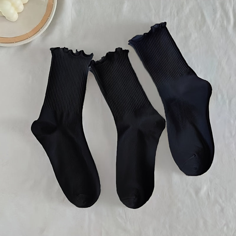 3 Pairs Cotton Ruffle Tube Women Socks Cuff Crew Short Boot Socks