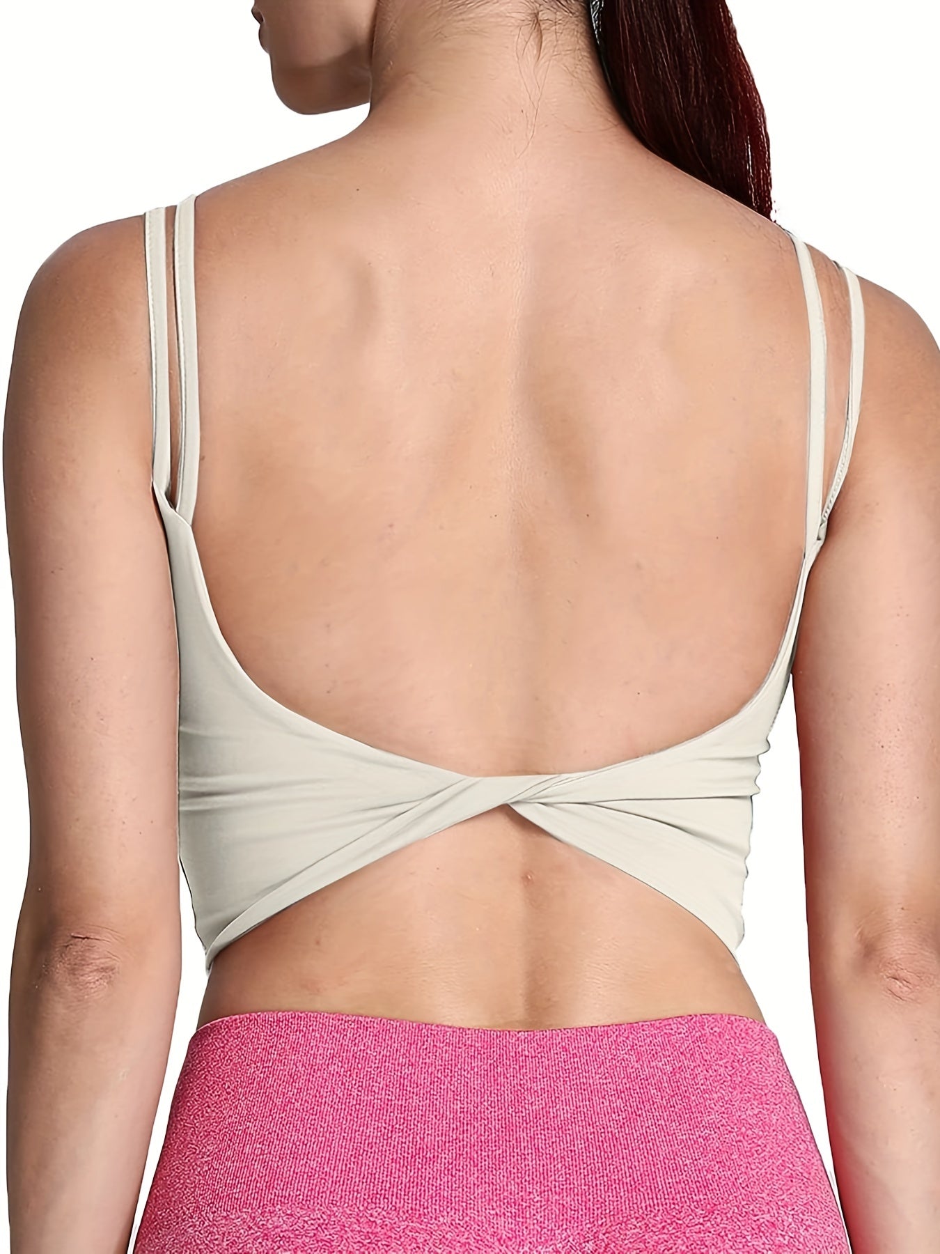 Women's Twist Back Sports Bra Padded Backless Yoga Crop Tank Top