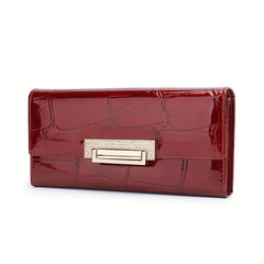 Stylish Leather Wallet with Glossy Stone Pattern & Clasp