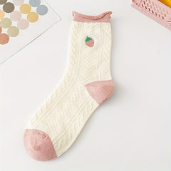 Strawberry Embroidery Ruffle Socks Women's Stockings