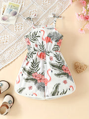 Toddler Baby Girls Playsuit Flamingo Print Elastic Waist Shorts Jumpsuit