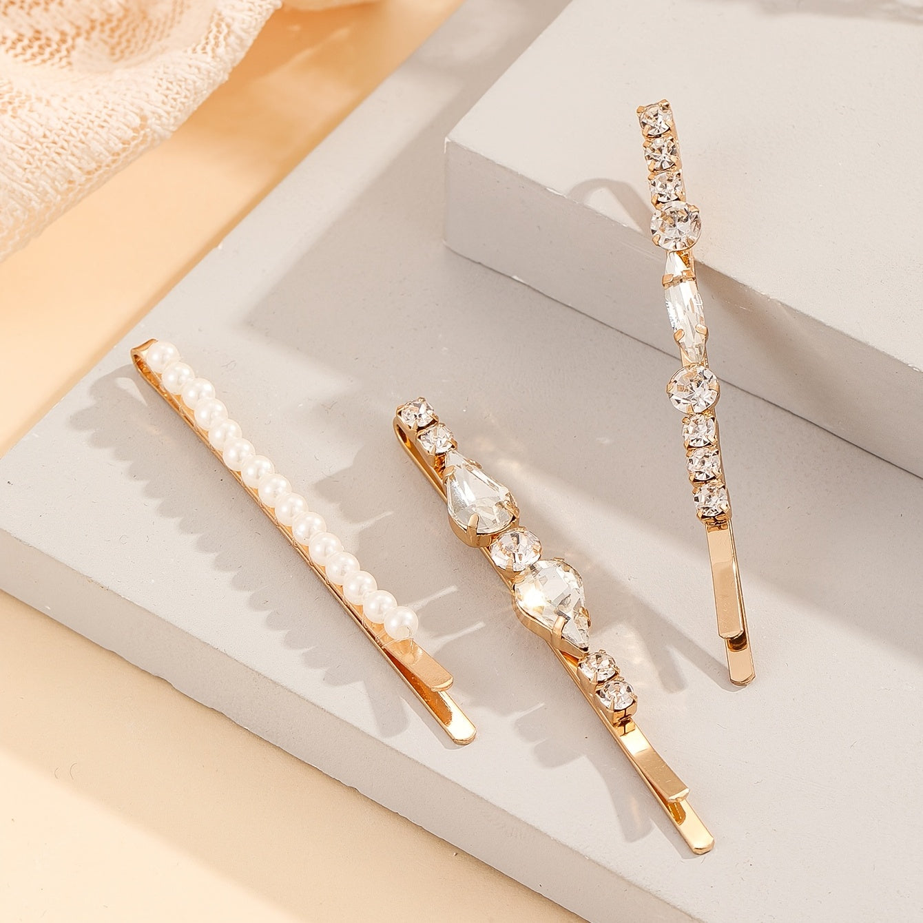 3pcs Rhinestone Faux Pearl Hair Clip Barrette Hairpin Hair Accessories