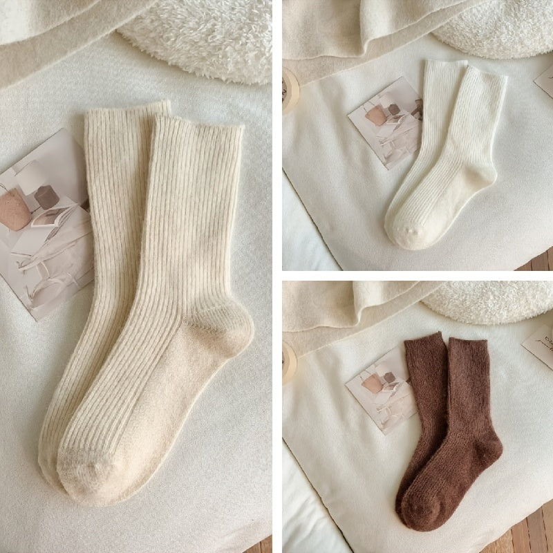 6 Pairs Thick & Warm Winter Socks Knit Style Cotton Blend Crew Length