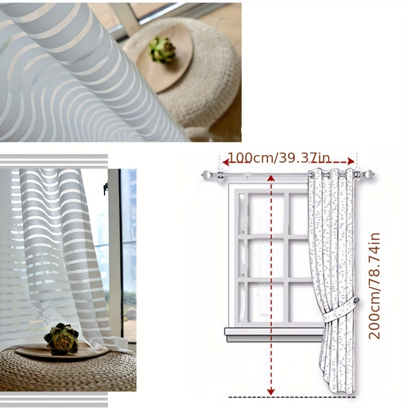 Striped Tulle Curtain for Home Decor - Bedroom Office Kitchen Living