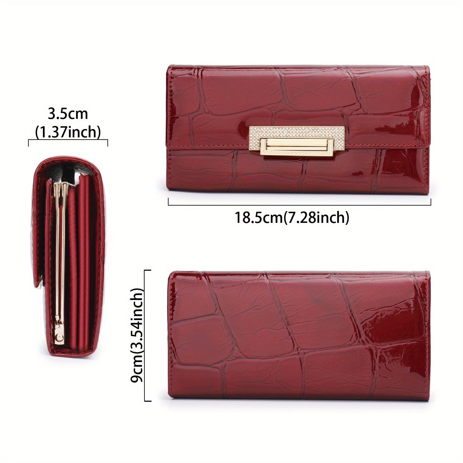 Stylish Leather Wallet with Glossy Stone Pattern & Clasp