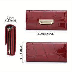 Stylish Leather Wallet with Glossy Stone Pattern & Clasp