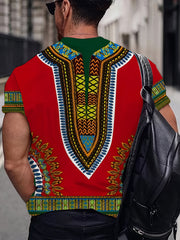 Ethnic Style Pattern Print Men's Short Sleeve Tee