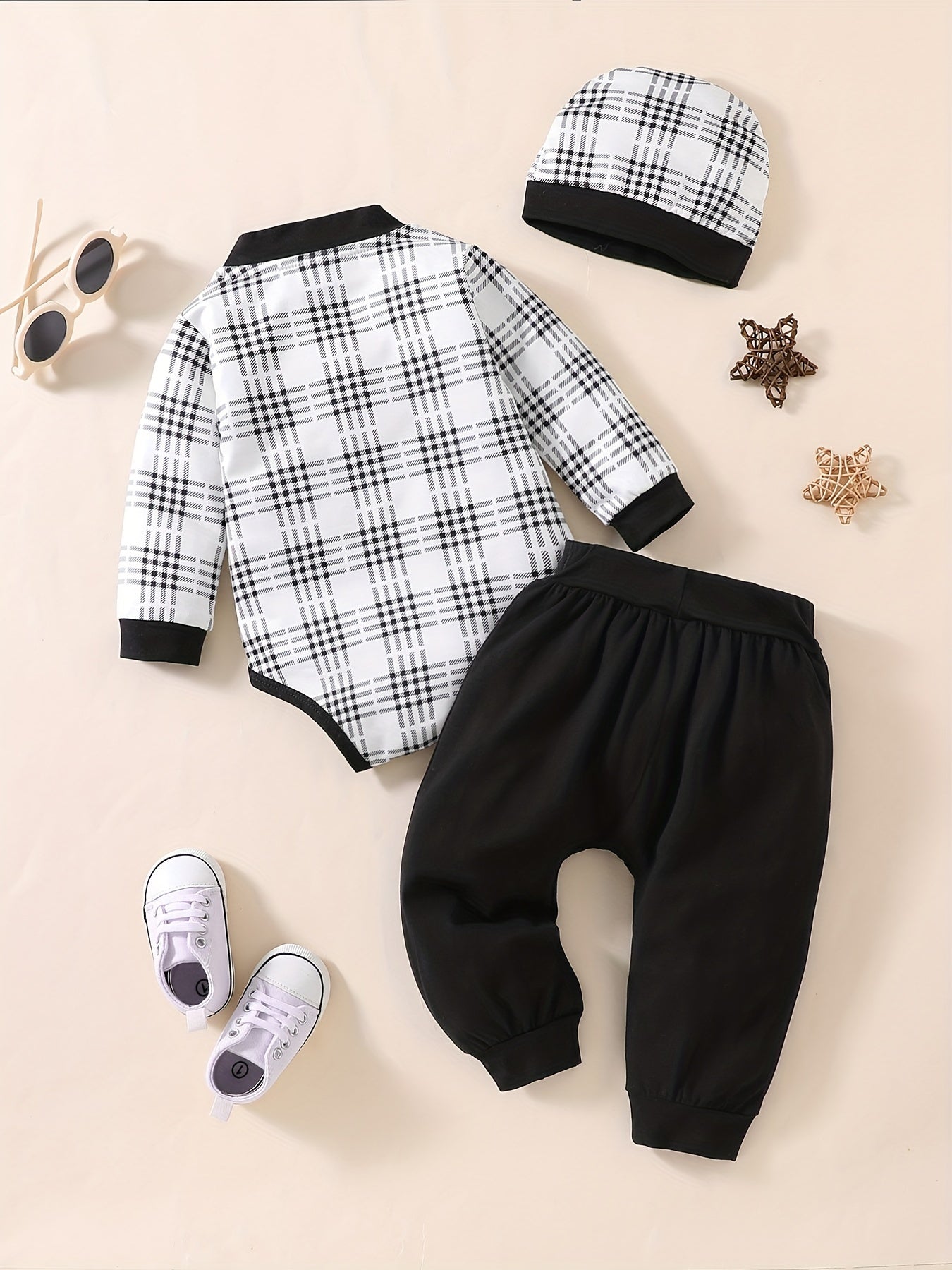 Baby Boy's Plaid Romper & Pants Set Fall Winter Newborn's Clothes
